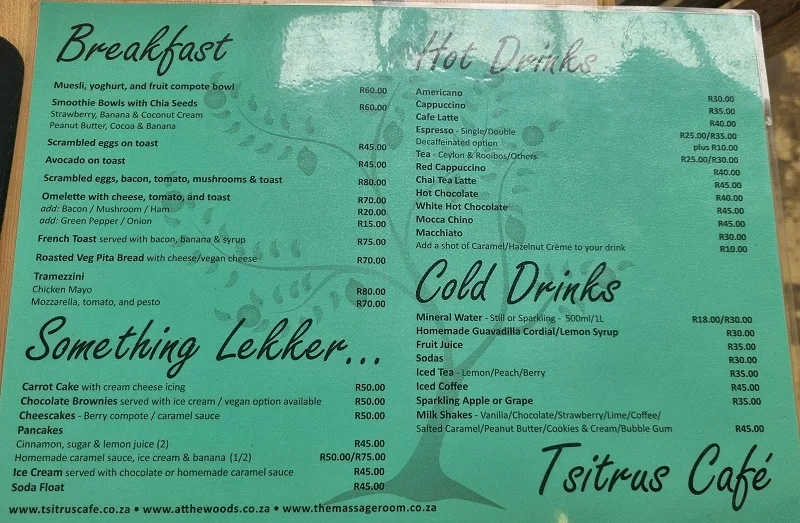 Tsitrus Café storms river review menu eat food
